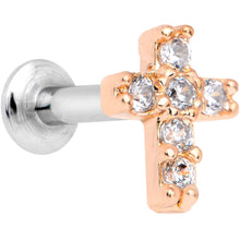 Load image into Gallery viewer, 1/4 Clear CZ Internally Threaded Rose Gold Tone Cross Labret Monroe