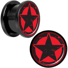 Load image into Gallery viewer, Black Red Distressed Star Black Anodized Screw Fit Plug Set 9/16