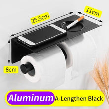 将图片加载到图库查看器,Toilet Paper Holder Phone Bathroom Roll Holder Aluminum Paper Holder with Shelf Black Double Paper Towel Holder Wall Mount Tissue Roll Hanger With Storage Shelf Space Aluminum Self Adhesive With Glue Wall Mount With Screws