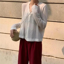 Load image into Gallery viewer, Cardigan For Women Long Sleeve Cardigan Summer Cropped Cardigan Knitted V neck Thin Ice Silk Sweaters Sunscreen Shirt Tops