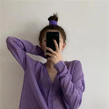 Load image into Gallery viewer, Cardigan For Women Long Sleeve Cardigan Summer Cropped Cardigan Knitted V neck Thin Ice Silk Sweaters Sunscreen Shirt Tops