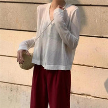 Load image into Gallery viewer, Cardigan For Women Long Sleeve Cardigan Summer Cropped Cardigan Knitted V neck Thin Ice Silk Sweaters Sunscreen Shirt Tops