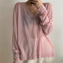 Load image into Gallery viewer, Cardigan For Women Long Sleeve Cardigan Summer Cropped Cardigan Knitted V neck Thin Ice Silk Sweaters Sunscreen Shirt Tops
