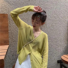 Load image into Gallery viewer, Cardigan For Women Long Sleeve Cardigan Summer Cropped Cardigan Knitted V neck Thin Ice Silk Sweaters Sunscreen Shirt Tops