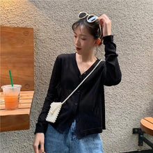 Load image into Gallery viewer, Cardigan For Women Long Sleeve Cardigan Summer Cropped Cardigan Knitted V neck Thin Ice Silk Sweaters Sunscreen Shirt Tops