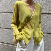 Load image into Gallery viewer, Cardigan For Women Long Sleeve Cardigan Summer Cropped Cardigan Knitted V neck Thin Ice Silk Sweaters Sunscreen Shirt Tops
