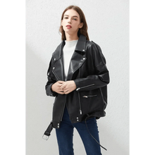 Load image into Gallery viewer, PU Faux Leather Jacket Women Loose Sashes Casual Biker Jackets Outwear Female Tops BF Style Black Leather Jacket Coat