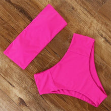 Load image into Gallery viewer, Top Swimsuit Push Up Bikini Set Women's Crop Top High Waist Swimsuit Sport High Cut Bikini Set Two Piece Bathing Suits High Waist Solid Bathing Suit Summer Swimwear Women Beachwear