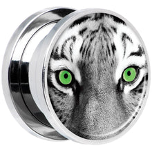 Load image into Gallery viewer, Black White Tiger Eyes Steel Screw Fit Plug Set 5/8