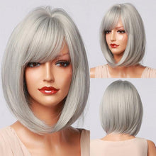 Load image into Gallery viewer, Treding Bob Straight Brown Black Ombre Synthetic Wig Natural Short Wig for Women Middle Part Cosplay Wigs Heat Resistant Wigs For Black Women Wigs For Cosplay