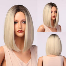 Load image into Gallery viewer, Treding Bob Straight Brown Black Ombre Synthetic Wig Natural Short Wig for Women Middle Part Cosplay Wigs Heat Resistant Wigs For Black Women Wigs For Cosplay