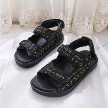 Load image into Gallery viewer, Trendy Black Sandals Summer New Flat Embroidery Thick-Soled Casual Design Hiking Sandals Outdoor Sport Sandals Athletic Sandals Walking Water Women Shoes For Summer
