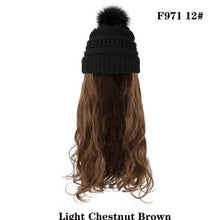 Load image into Gallery viewer, Trendy Hat Wig Synthetic Long Wavy Wigs with Beret Hat Knitted Fashion black Autumn Winter Cap Hair Extensions Wigs For Black Women Cosplay Wigs For Women