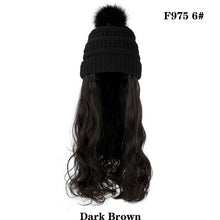 Load image into Gallery viewer, Trendy Hat Wig Synthetic Long Wavy Wigs with Beret Hat Knitted Fashion black Autumn Winter Cap Hair Extensions Wigs For Black Women Cosplay Wigs For Women