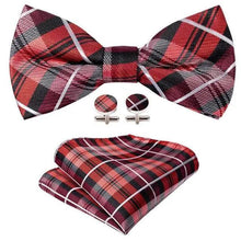 Load image into Gallery viewer, Trendy Patterned Silk Jacquard Plaid Bowtie With Pocket Square And Cufflinks Set For Men Unique Butterfly Party Wedding Casual Business Bowtie For Men