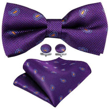 Load image into Gallery viewer, Trendy Patterned Silk Jacquard Plaid Bowtie With Pocket Square And Cufflinks Set For Men Unique Butterfly Party Wedding Casual Business Bowtie For Men