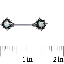 Load image into Gallery viewer, 14G 5/8 White Synthetic Opal Tribal Sun Nipple Barbell Set