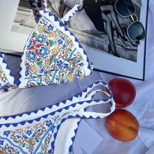 将图片加载到图库查看器,Triangle Micro Bikini Set Vintage Print Swimsuit Women's Swimming Suit Hollow Out Swimwear Padded Push Up Bikini Set Swimwear Beachwear Swimsuit High Cut Bathing Suit Swim