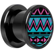 Load image into Gallery viewer, Pink Teal Tribal Print Black Anodized Screw Fit Plug Set 00G