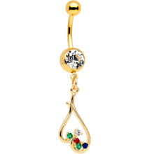 Load image into Gallery viewer, Clear Gem Gold PVD BFF Upside Down Heart Dangle Belly Ring Set of 2