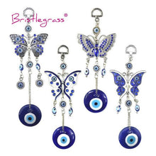 将图片加载到图库查看器,Turkish Blue Evil Eye Rhinestone Butterfly Amulet with Blue Rhinestone Car Charm Rear View Mirror Wall Hanging Protection Lucky Charms Wall Hanging Pendant Protection Home Decor Blessing Gift