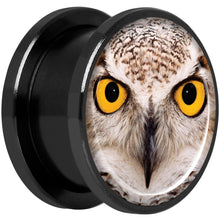 Load image into Gallery viewer, Full Color Owl Black Anodized Screw Fit Plug Set 5/8