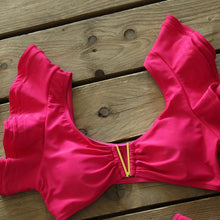 将图片加载到图库查看器,Two-Pieces Women Floral Push-Up Padded Bra Ruffles Bikini Set Swimsuit Swimwear Bathing Suit Beachwear Floral Printed Swimsuit Knotted String Triangle Bikini Tie Side High Cut Cheeky Bikini Set