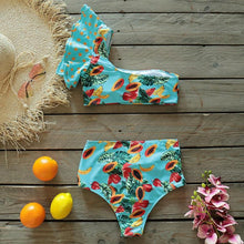 将图片加载到图库查看器,Two-Pieces Women Floral Push-Up Padded Bra Ruffles Bikini Set Swimsuit Swimwear Bathing Suit Beachwear Floral Printed Swimsuit Knotted String Triangle Bikini Tie Side High Cut Cheeky Bikini Set