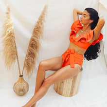 将图片加载到图库查看器,Two-Pieces Women Floral Push-Up Padded Bra Ruffles Bikini Set Swimsuit Swimwear Bathing Suit Beachwear Floral Printed Swimsuit Knotted String Triangle Bikini Tie Side High Cut Cheeky Bikini Set