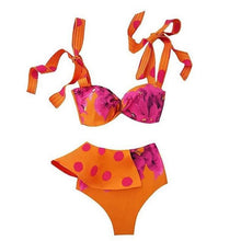 Load image into Gallery viewer, Two-Pieces Women Push-Up Padded Bra Ruffles Bandage Bikini Set Swimsuit Women's Bathing Suits Ruffles Flounce Bikini Sets Low Rise Two Piece Swimsuit Swimwear Bathing Suit Beachwear