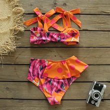 Load image into Gallery viewer, Two-Pieces Women Push-Up Padded Bra Ruffles Bandage Bikini Set Swimsuit Women's Bathing Suits Ruffles Flounce Bikini Sets Low Rise Two Piece Swimsuit Swimwear Bathing Suit Beachwear