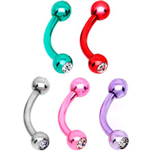 Load image into Gallery viewer, 16G CZ Color Plated Internally Threaded Curved Eyebrow Ring 6 Pack Set