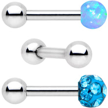 Load image into Gallery viewer, 16G 1/4 Aqua Faux Opal Ball Cartilage Tragus Earring 3 Pack Set