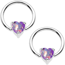 Load image into Gallery viewer, Purple Faux Opal Heart Captive Ring Straight Barbell Nipple Ring Set