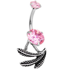 Load image into Gallery viewer, Pink Gem Feather Trio Dangle Belly Ring