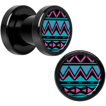 Load image into Gallery viewer, Pink Teal Tribal Print Black Anodized Screw Fit Plug Set 2G