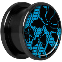 Load image into Gallery viewer, Blue Floral Lace Black Anodized Screw Fit Plug Set 5/8