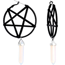 Load image into Gallery viewer, Opalite Stone Black Star Pentagram Tunnel Plug Earrings