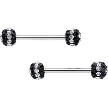 Load image into Gallery viewer, 5/8 Clear Black CZ Gem Two Tone Stripe Barbell Nipple Ring Set