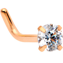 Load image into Gallery viewer, 18G 1/4 Clear 3mm CZ Gem Rose Gold IP L-Shape Nose Ring