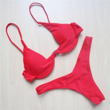 Load image into Gallery viewer, Underwired Bikini Female Swimsuit Women Swimwear Two-Piece V Shape Wire Bikini Set Bather Bathing Suit Women Micro Bikini Set Shiny Metallic 2 Piece Swimsuit Push Up Underwire Swimwear Bathing Suit
