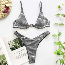 Load image into Gallery viewer, Underwired Bikini Female Swimsuit Women Swimwear Two-Piece V Shape Wire Bikini Set Bather Bathing Suit Women Micro Bikini Set Shiny Metallic 2 Piece Swimsuit Push Up Underwire Swimwear Bathing Suit