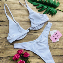 Load image into Gallery viewer, Underwired Bikini Female Swimsuit Women Swimwear Two-Piece V Shape Wire Bikini Set Bather Bathing Suit Women Micro Bikini Set Shiny Metallic 2 Piece Swimsuit Push Up Underwire Swimwear Bathing Suit