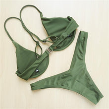 Load image into Gallery viewer, Underwired Bikini Female Swimsuit Women Swimwear Two-Piece V Shape Wire Bikini Set Bather Bathing Suit Women Micro Bikini Set Shiny Metallic 2 Piece Swimsuit Push Up Underwire Swimwear Bathing Suit