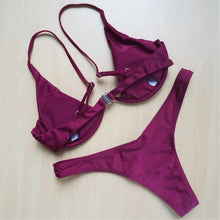 Load image into Gallery viewer, Underwired Bikini Female Swimsuit Women Swimwear Two-Piece V Shape Wire Bikini Set Bather Bathing Suit Women Micro Bikini Set Shiny Metallic 2 Piece Swimsuit Push Up Underwire Swimwear Bathing Suit