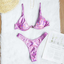 Load image into Gallery viewer, Underwired Bikini Female Swimsuit Women Swimwear Two-Piece V Shape Wire Bikini Set Bather Bathing Suit Women Micro Bikini Set Shiny Metallic 2 Piece Swimsuit Push Up Underwire Swimwear Bathing Suit