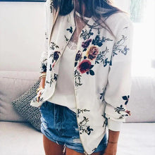 Load image into Gallery viewer, Unique Nature Design Women's jackets Floral Printed Ladies Zipper Up Bomber Outwear Spring Long Sleeve Short Thin Slim Casual Pocket Biker Coats