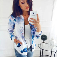 Load image into Gallery viewer, Unique Nature Design Women's jackets Floral Printed Ladies Zipper Up Bomber Outwear Spring Long Sleeve Short Thin Slim Casual Pocket Biker Coats