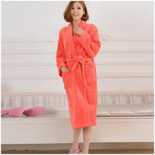将图片加载到图库查看器,Unisex Comfortable Fleece Soft Bathrobes Elegant Sleepwear For Men And Women Winter Indoor Warm Bathrobe