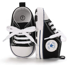 Load image into Gallery viewer, Unisex High Top Sneaker Soft Anti-Slip Sole Newborn Infant Denim Shoes